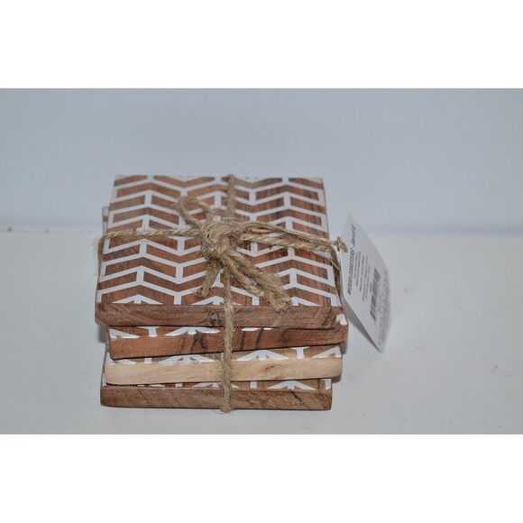Thirstystone Wood Coasters 4 pc Square Chevron Stripe pattern - Picture 2 of 8